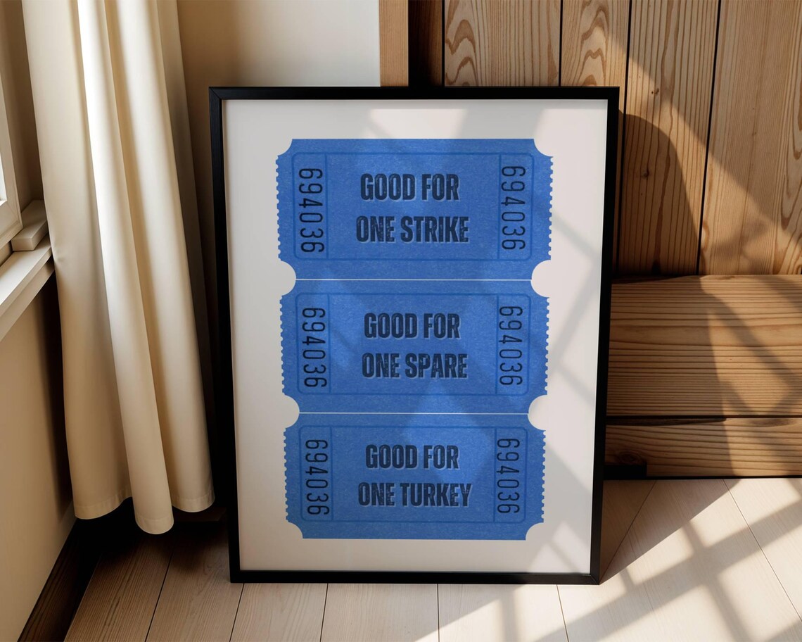 Bowling Ticket Stub Strike Spare Turkey Retro Game Art Poster