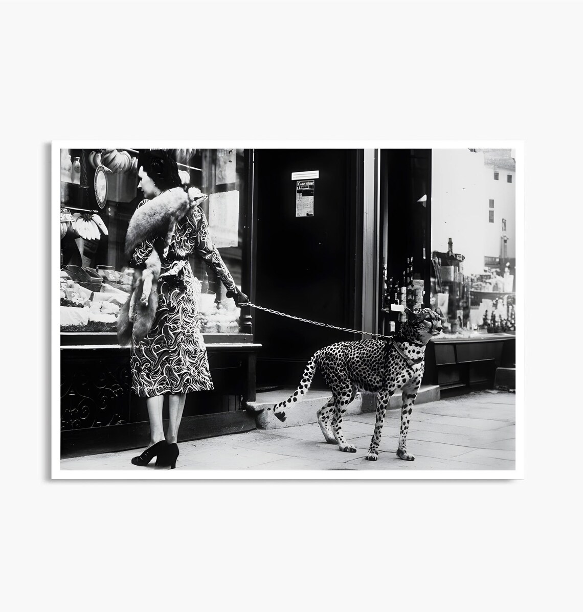 A Stylish Woman Walking Cheetah on Leash Vintage Photo Poster - Image 4