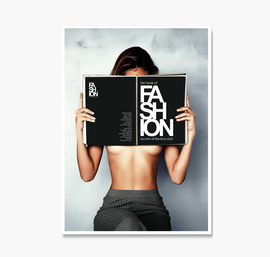 The Book of Fashion Woman Holding Magazine Minimalist Art Print - Image 2