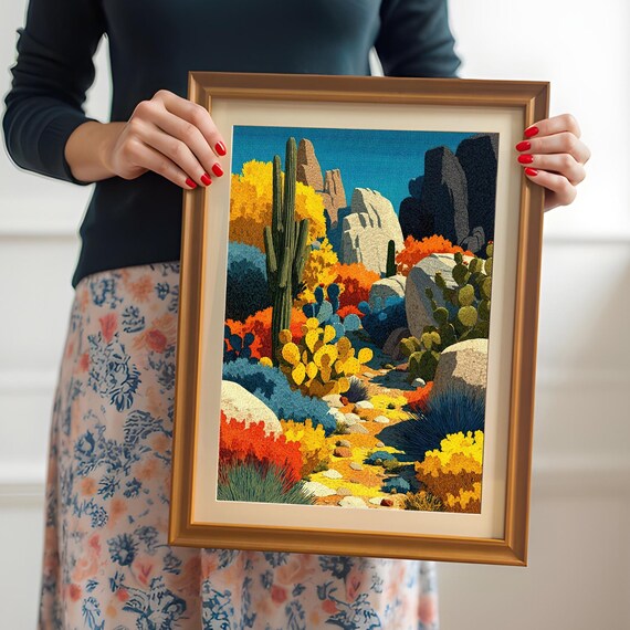 Vibrant Desert Cactus Landscape Poster