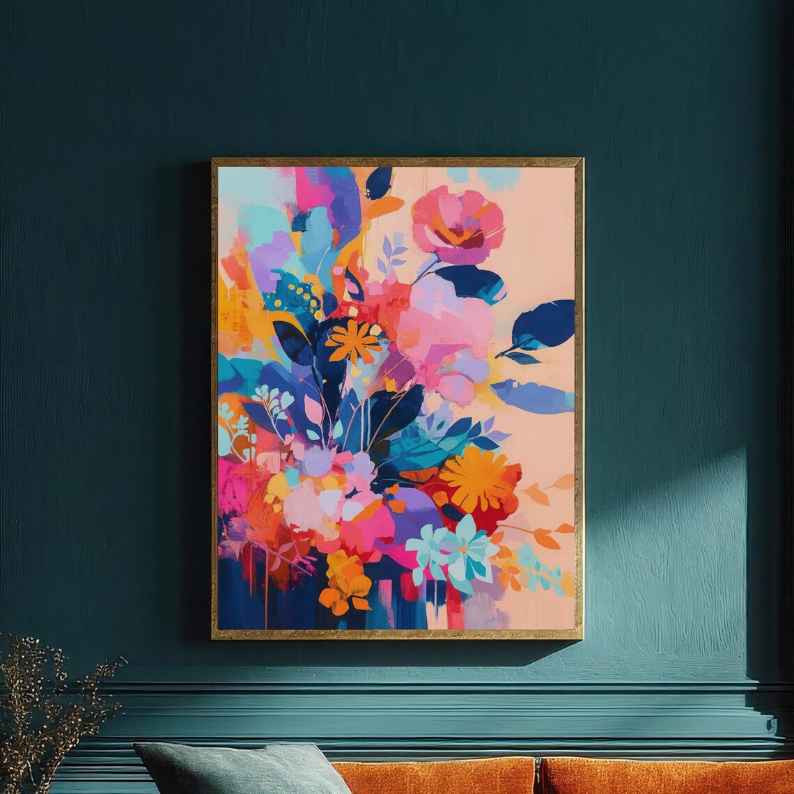 Vivid Abstract Floral Bouquet Colorful Modern Botanical Poster