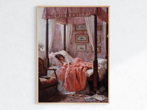 Vintage Bedroom Scene, Romantic Sleeping Woman