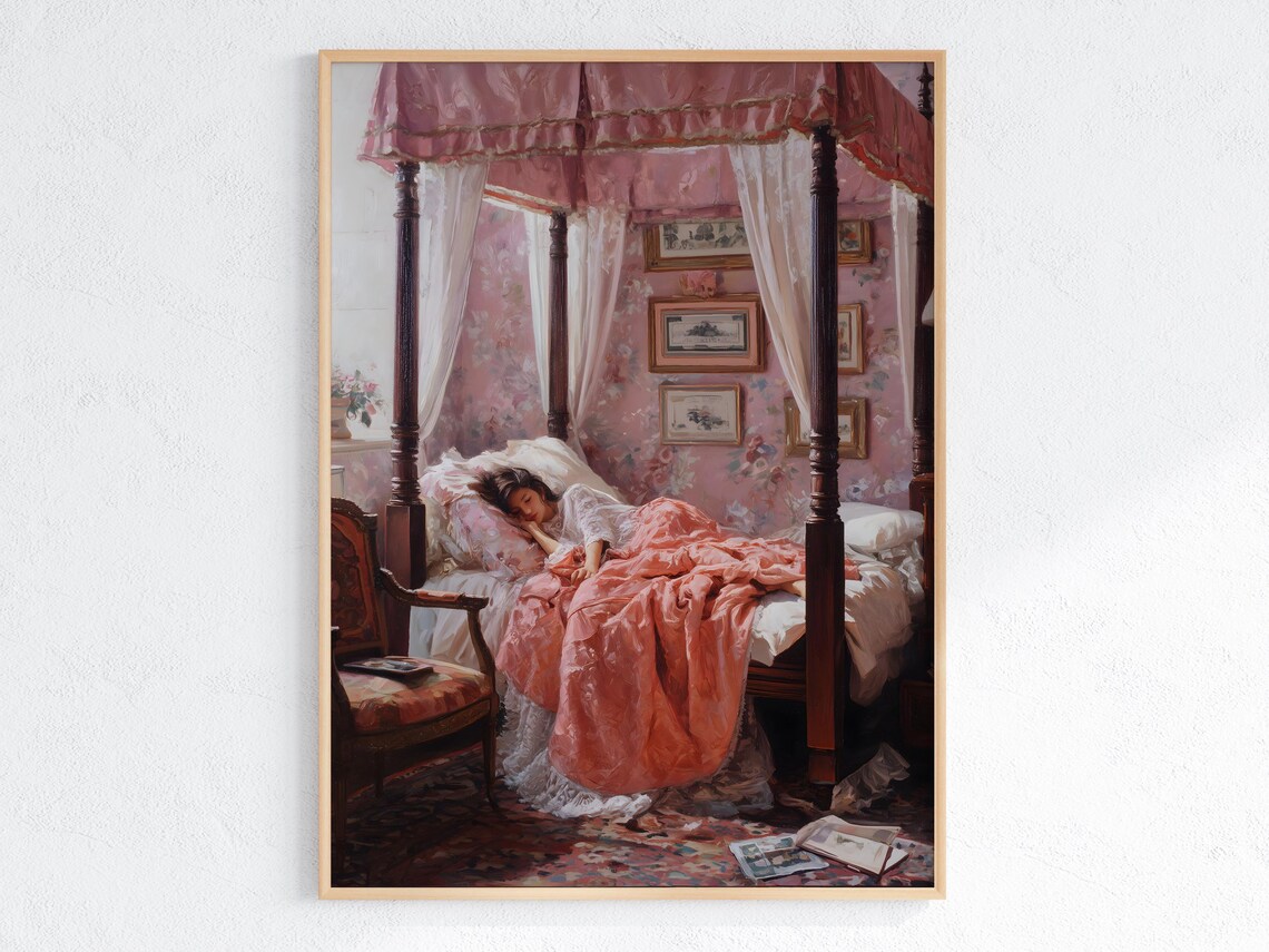 Vintage Bedroom Scene, Romantic Sleeping Woman
