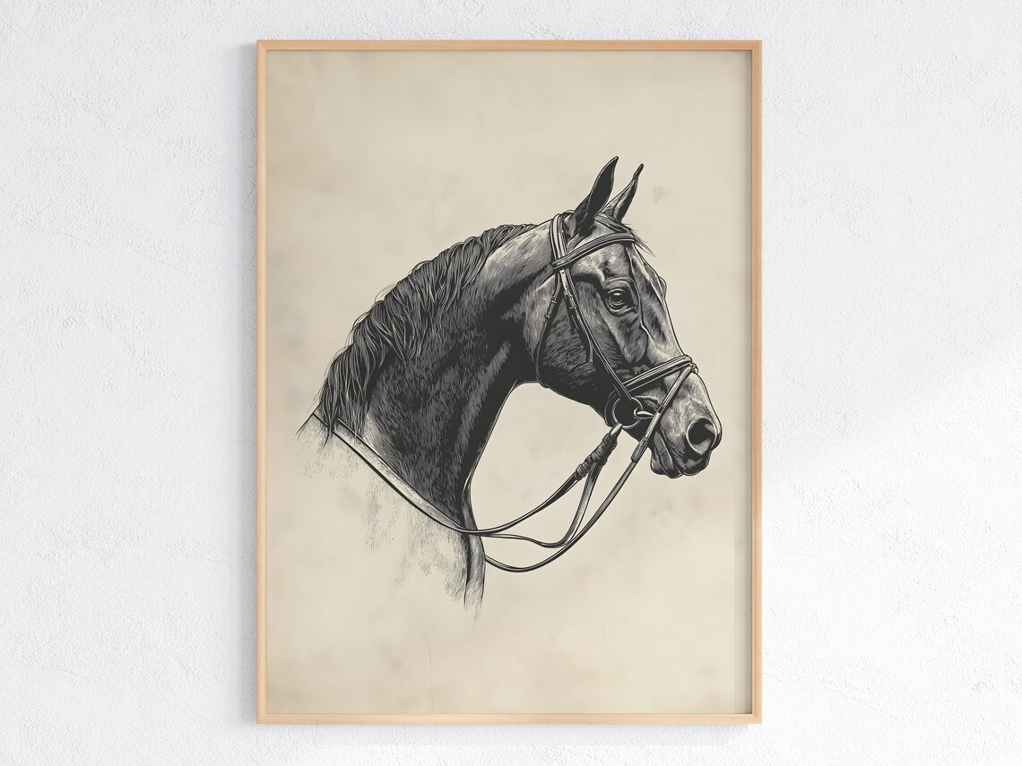 Traditional Horse Sketch, Moody Equestrian Line Art
