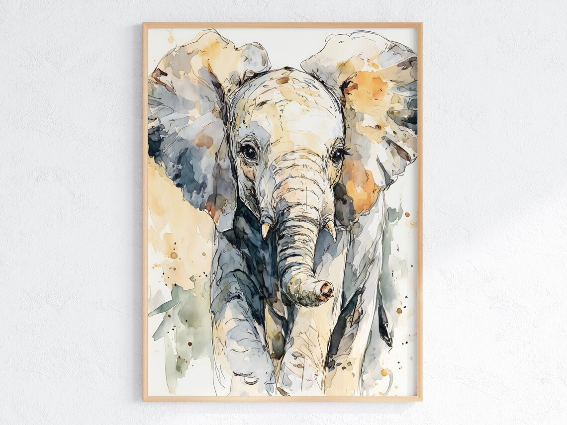 Safari Elephant Watercolor, Kids Bedroom Art Print