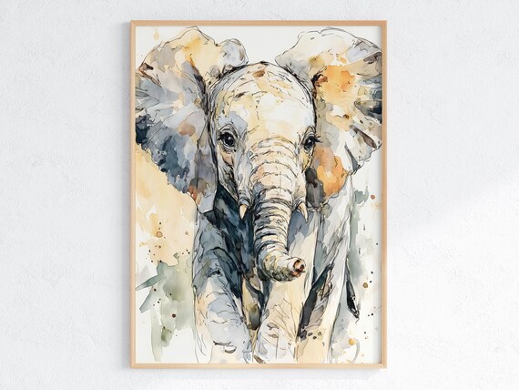 Safari Elephant Watercolor, Kids Bedroom Art Print