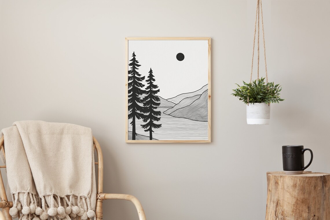 Sunset Over the Mountain Line Art Poster - Image 3