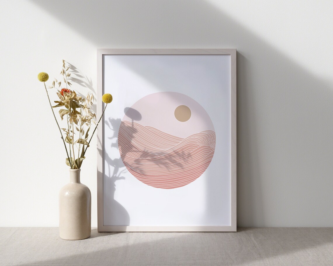 Japanese Wave Sunset Art Print, Pastel Minimalist - Image 3