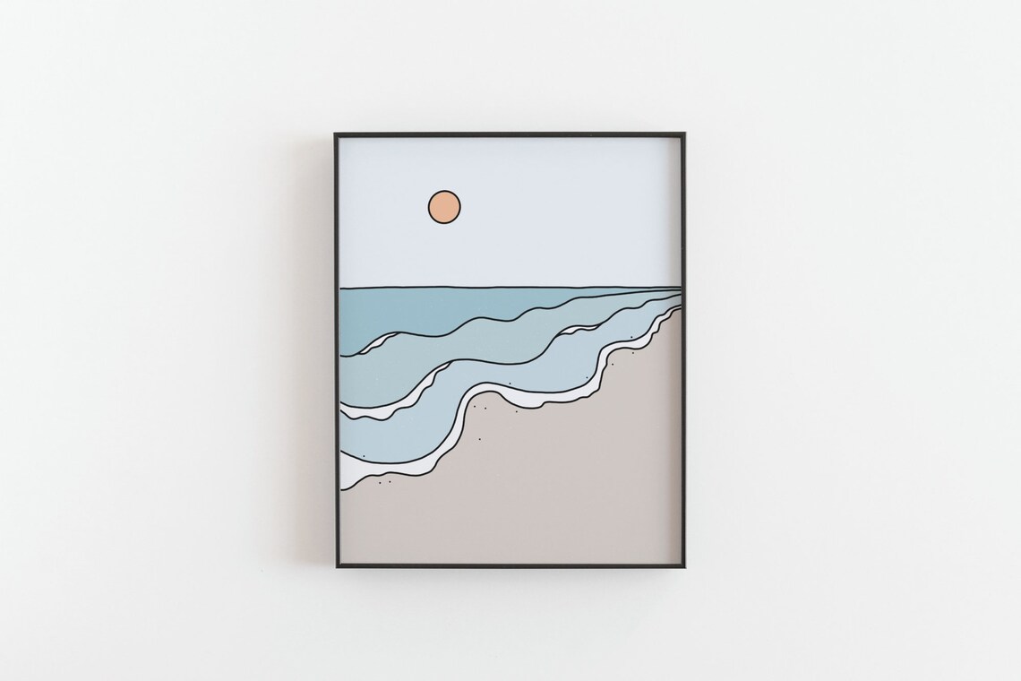 Beach Sunrise Sunset Simple Line Poster Print - Image 2