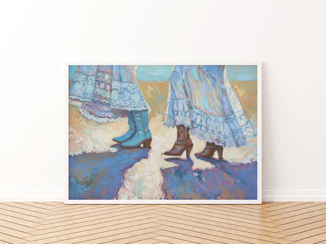 Blue Coastal Cowgirl Art Print, Vintage Aesthetic - Image 3