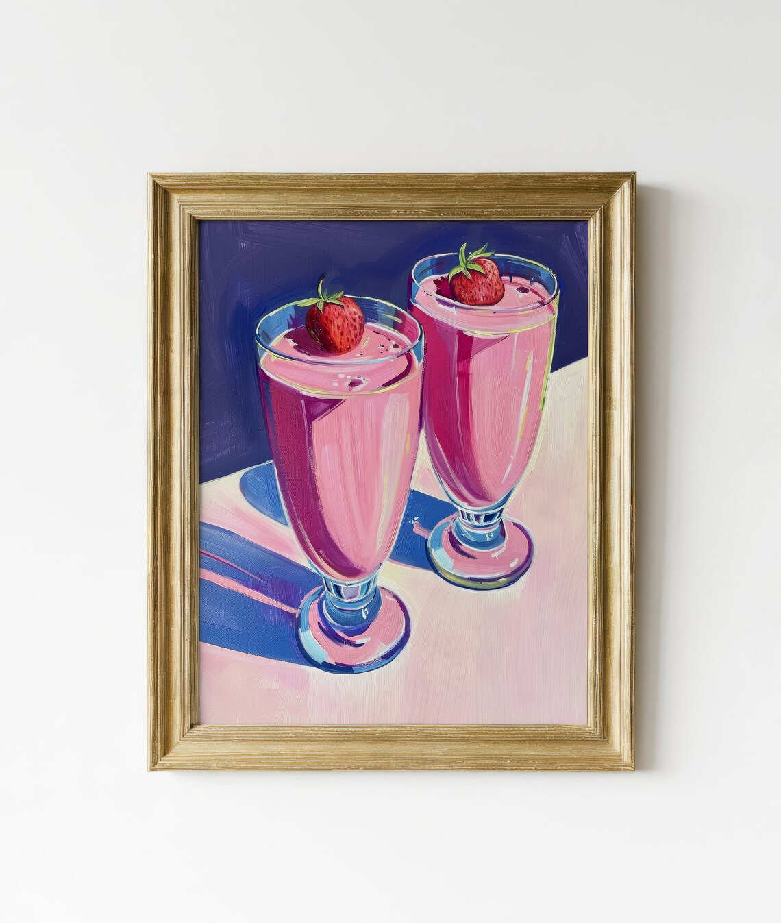 Strawberry Smoothie Painting, Preppy Kitchen Art Print - Image 2