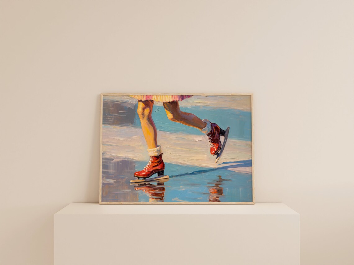 Vintage Ice Skating Print, Christmas Fireplace Mantel Decor - Image 2