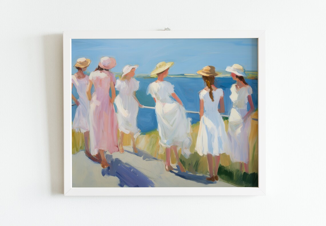 Coastal Blue and White Preppy Apartment Art Print - Image 2
