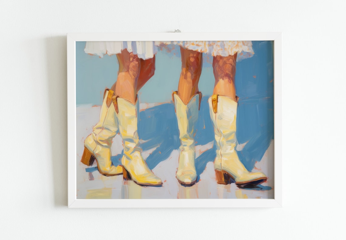 Cowgirl Boot Art Print, Coastal Dorm Room Decor - Image 2