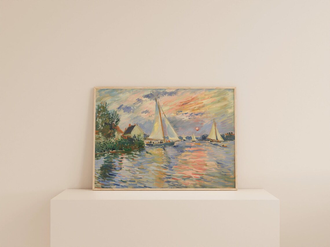 Boat Painting Vintage Seascape Sunset Travel Poster - Image 2