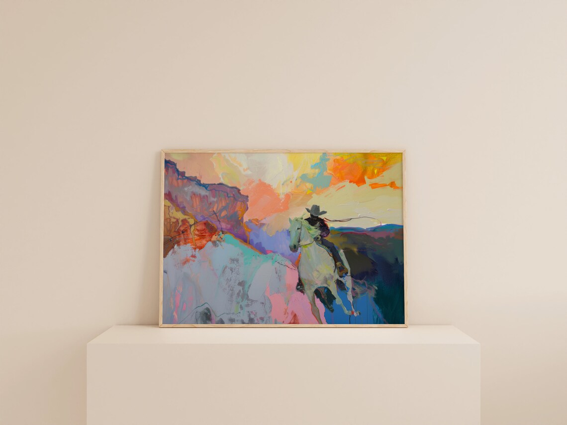 Abstract Rodeo Cowboy Painting, Western Art Print - Image 2