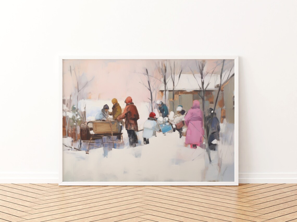 Vintage Christmas Village Art Print, Rustic Holiday Decor - Image 3