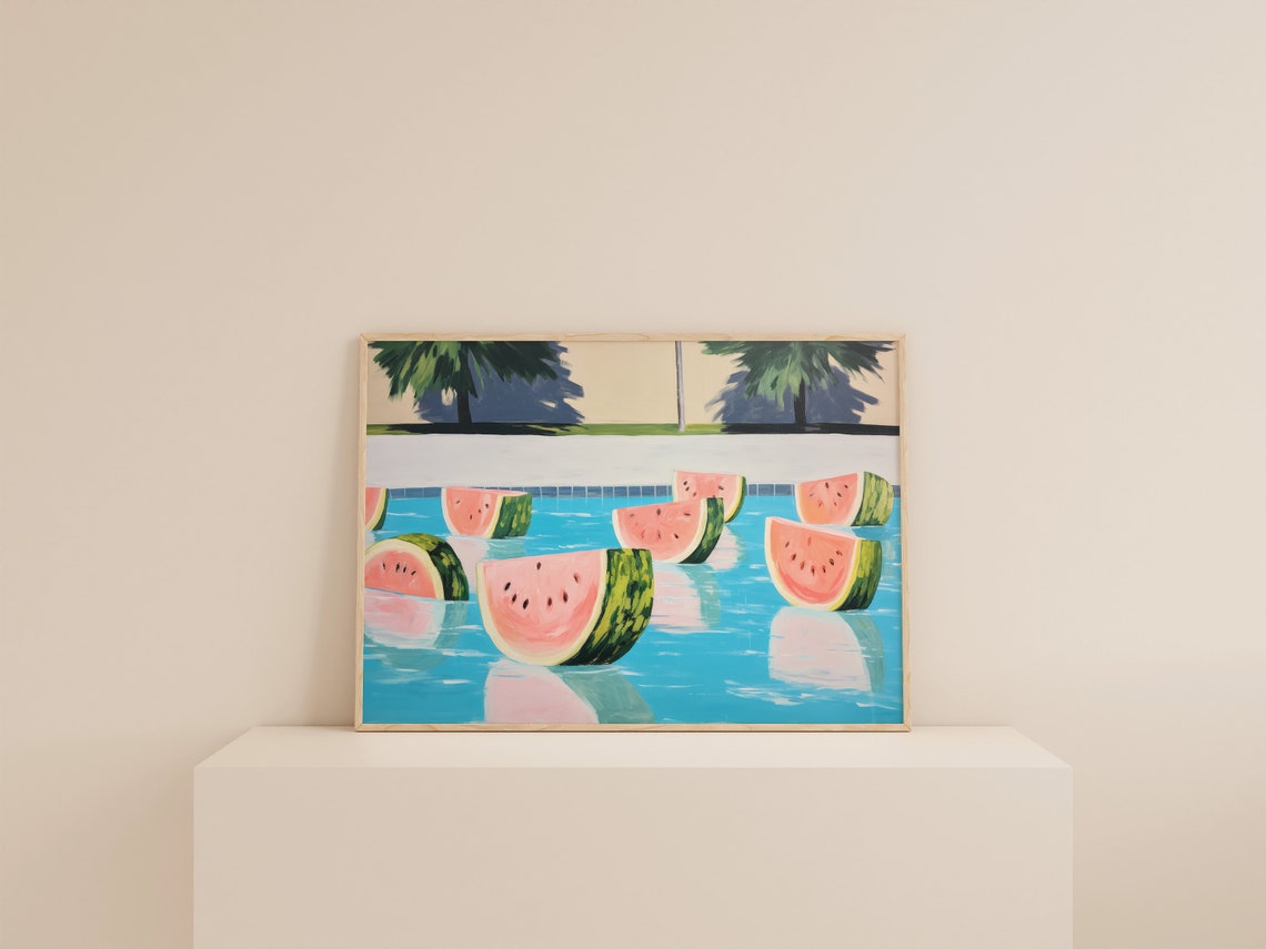 Watermelon Slices Floating In Blue Pool Summer Pop Art Wall Art - Image 3