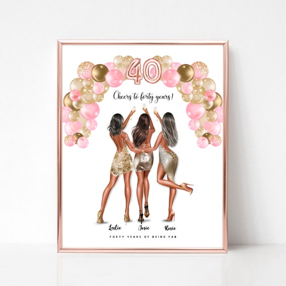 Cheers Forty Years 40th Birthday Best Friend Personalized Gift Happy 40th Birthday Print Group 3 Best Friends Mum Mom Birthday