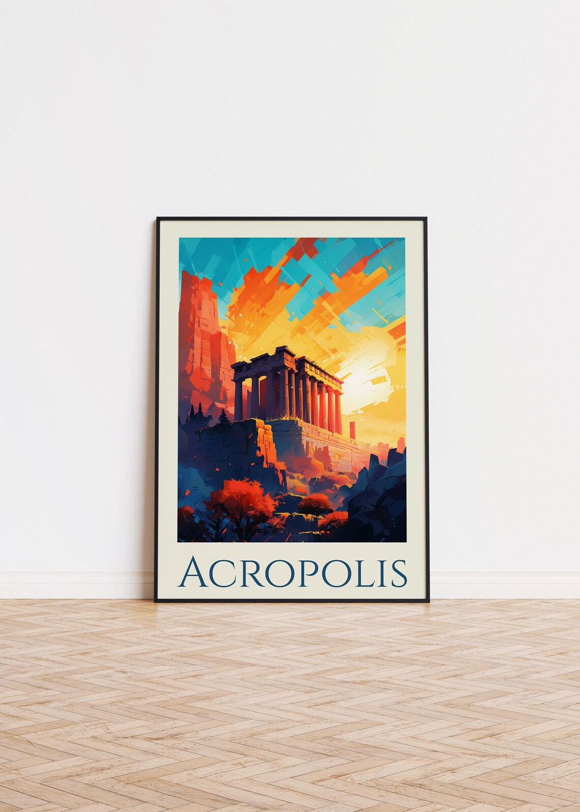 Acropolis Greece Sunset Colorful Painted Ancient Landmark Poster