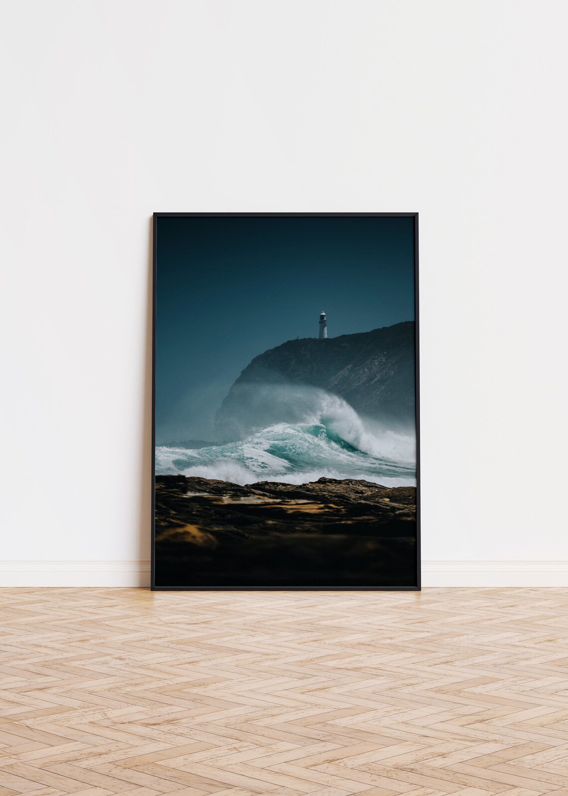 Stormy Ocean Lighthouse Waves Cliff Seascape Moody Coastal Photo Print