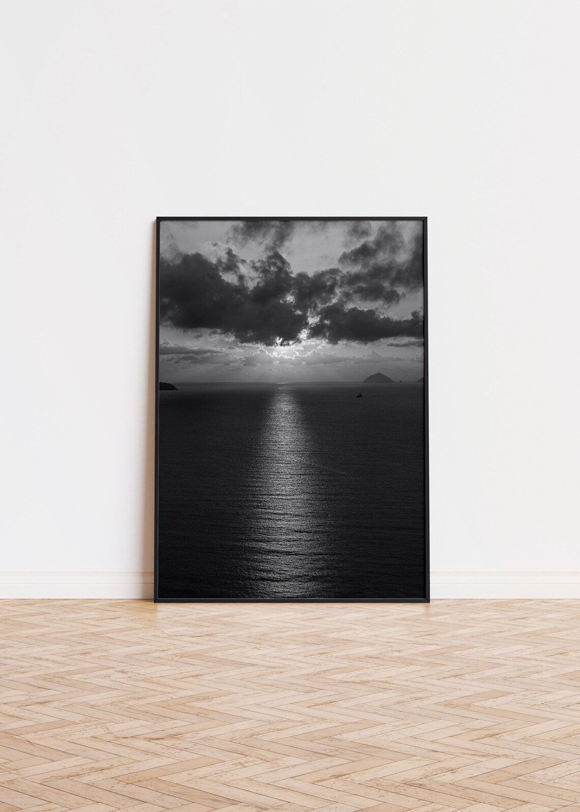 Black and White Ocean Sunset Moody Seascape Photography Art Poster