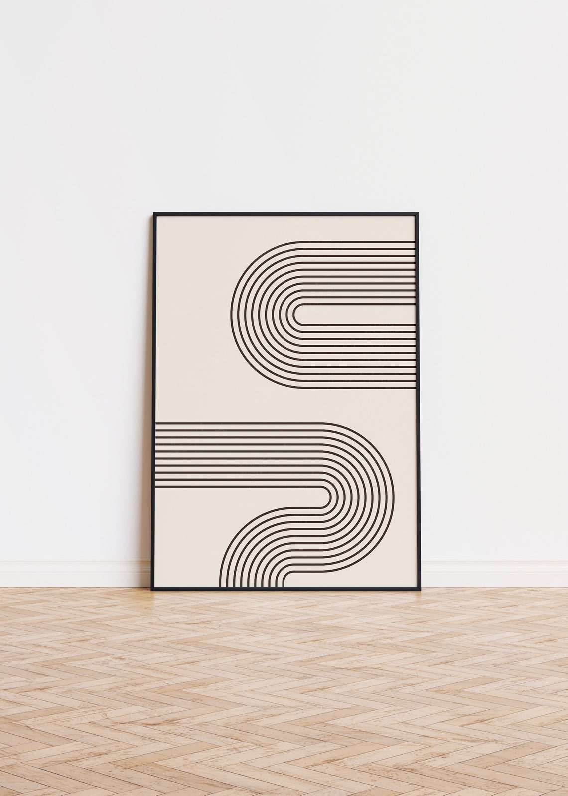 Beige Abstract Arch Curved Lines Geometric Minimalist Wall Art
