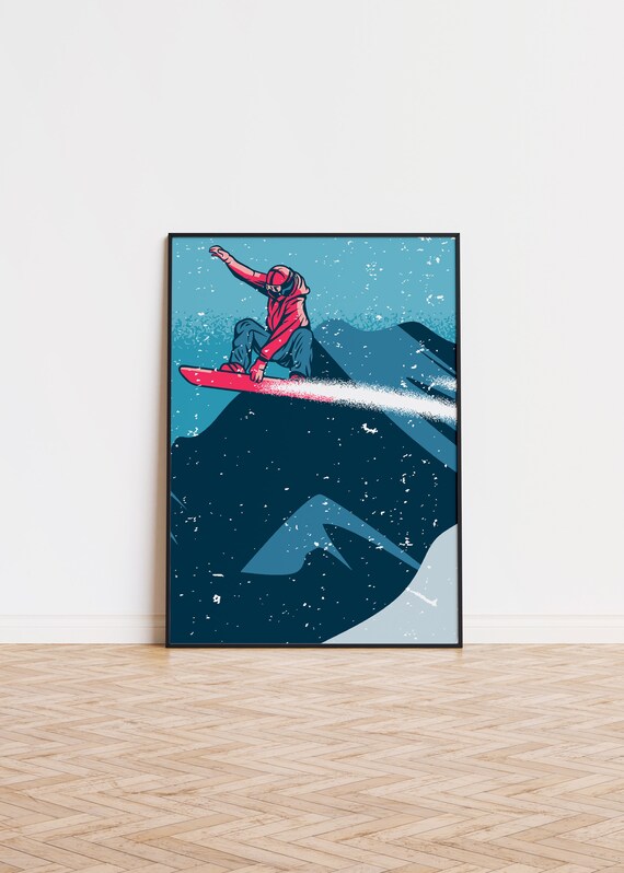 Retro Snowboarder Mid Air Jump Vintage Style Winter Sports Poster