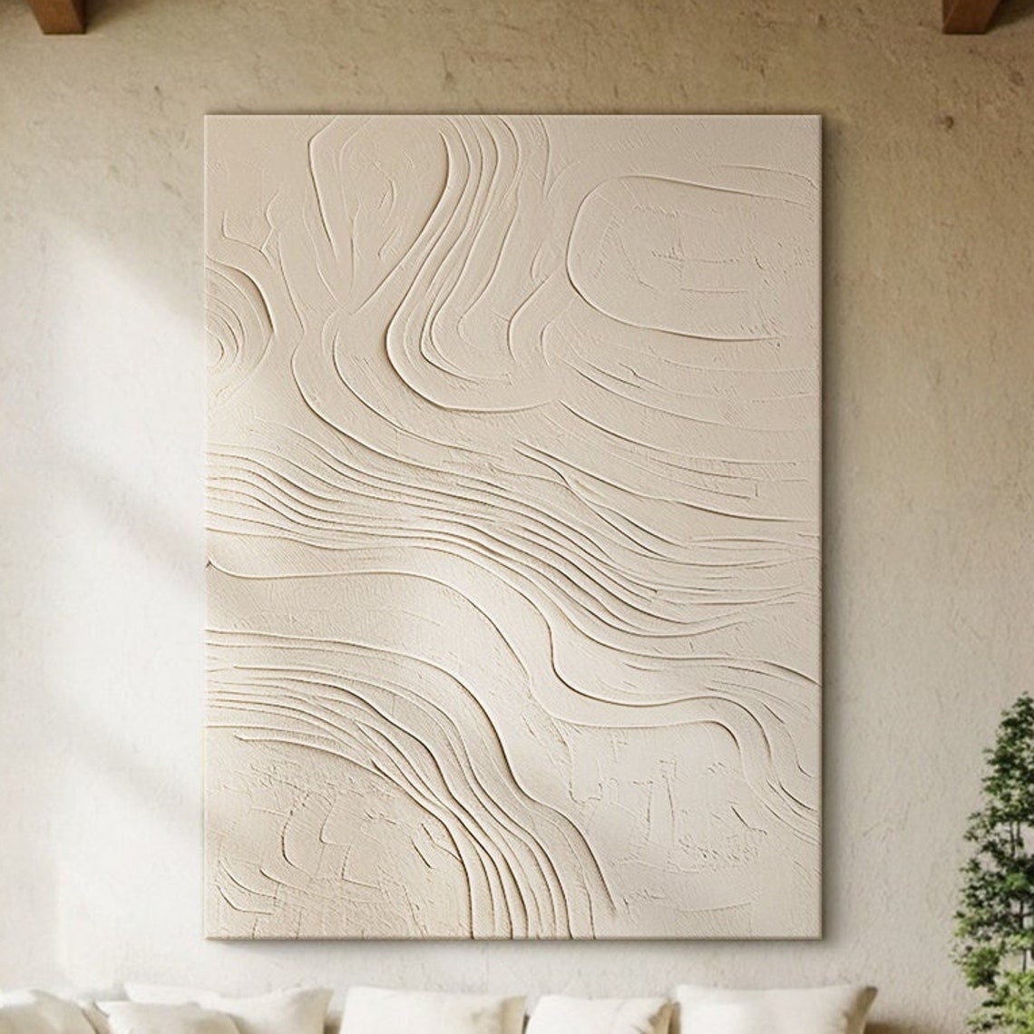 Large Beige Bohemian Abstract Painting Oil Painting Thick Texture Knife Painting Beige Texture Wall Art Wall Decor