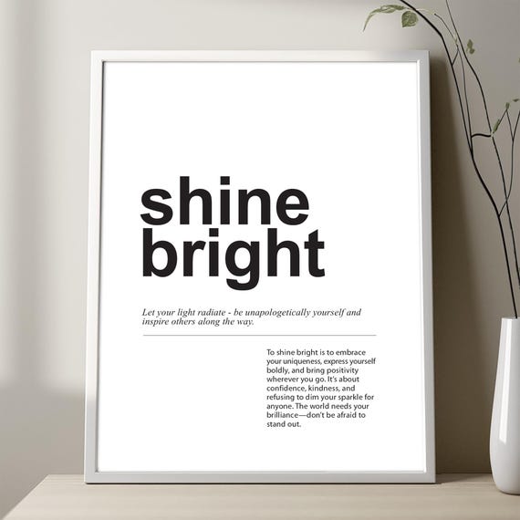 Shine Bright Definition Poster, Quirky Minimalist