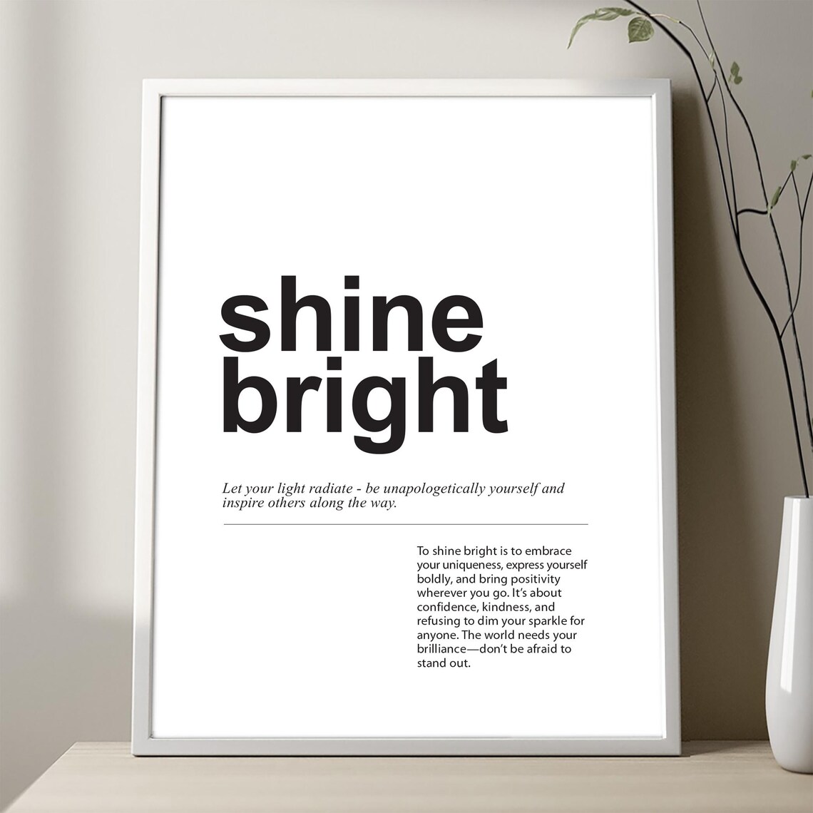 Shine Bright Definition Poster, Quirky Minimalist