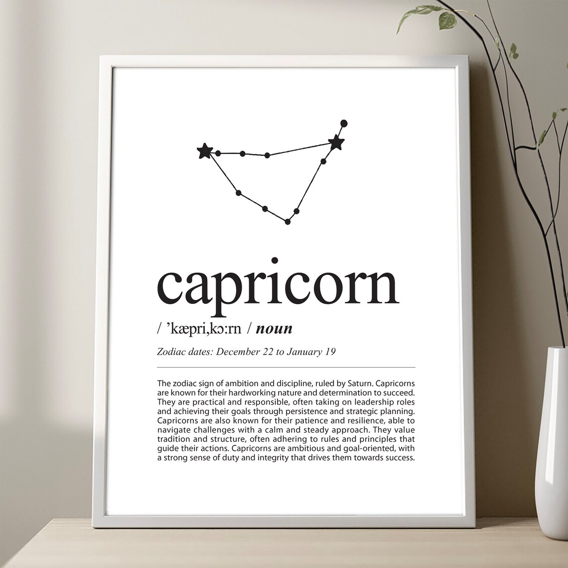 Capricorn Definition Print, Zodiac Constellation Poster