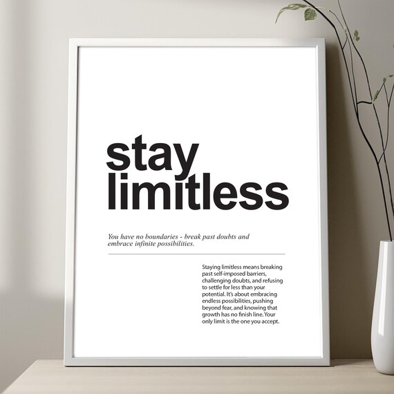 Stay Limitless Definition Print Quirky Motivational Wall Art Black On White Or Chalkboard Background Minimalist Unframed Poster