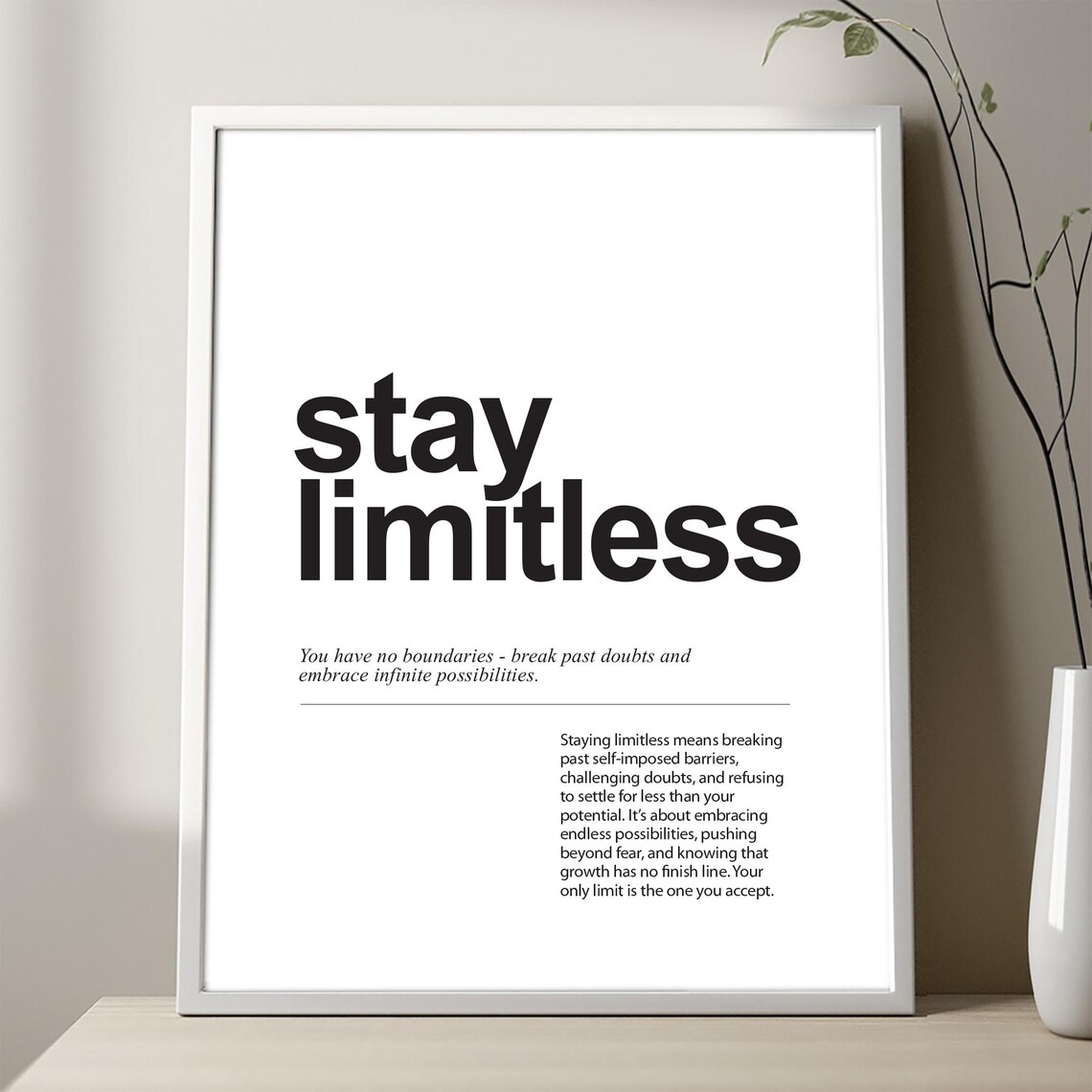 Stay Limitless Definition Print Quirky Motivational Wall Art Black On White Or Chalkboard Background Minimalist Unframed Poster