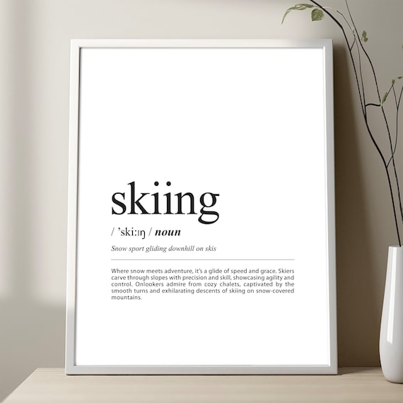 Skiing Definition Poster Minimalist Winter Sports Dictionary Wall Decor