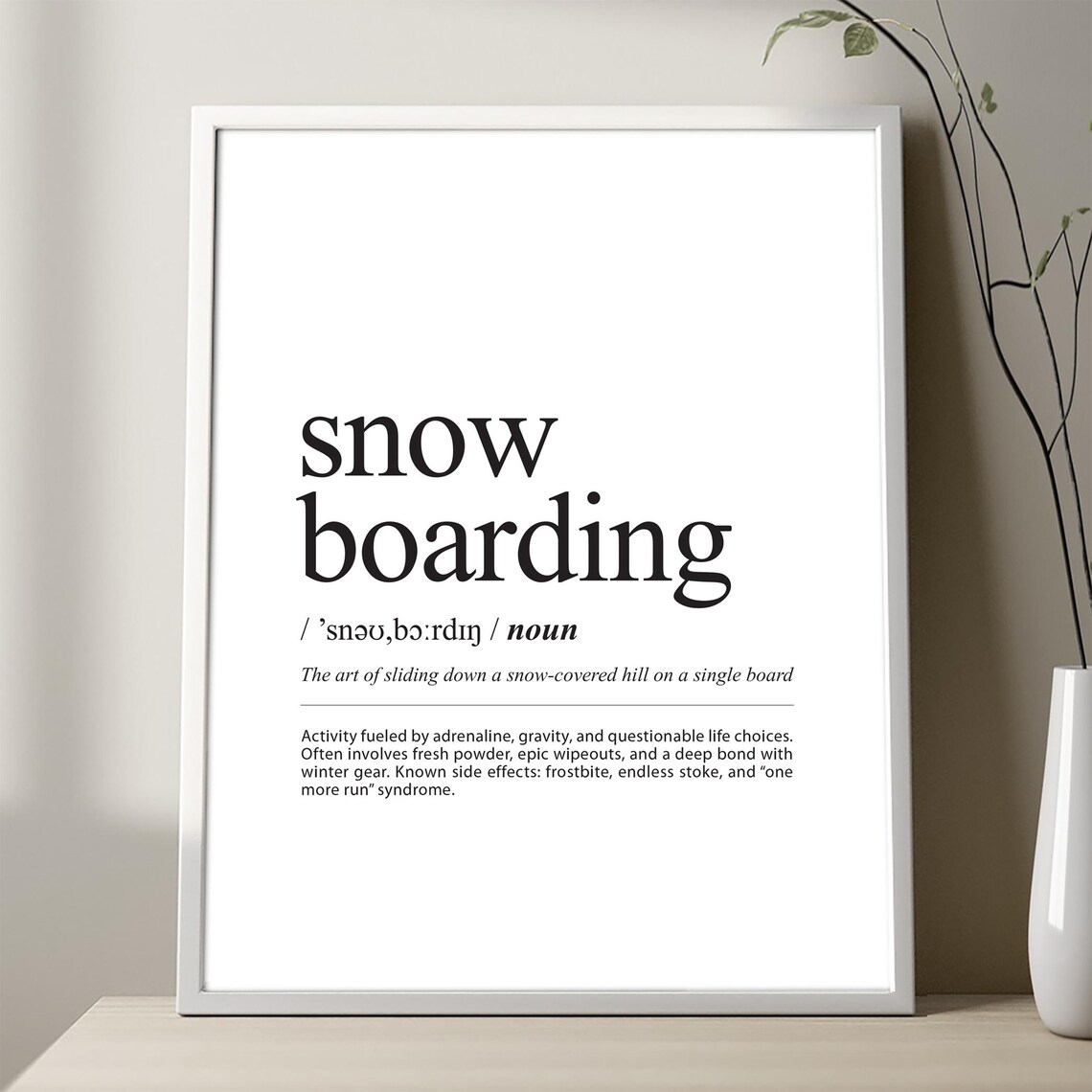 Snowboarding Dictionary Definition Typography Minimalist Winter Sport Poster