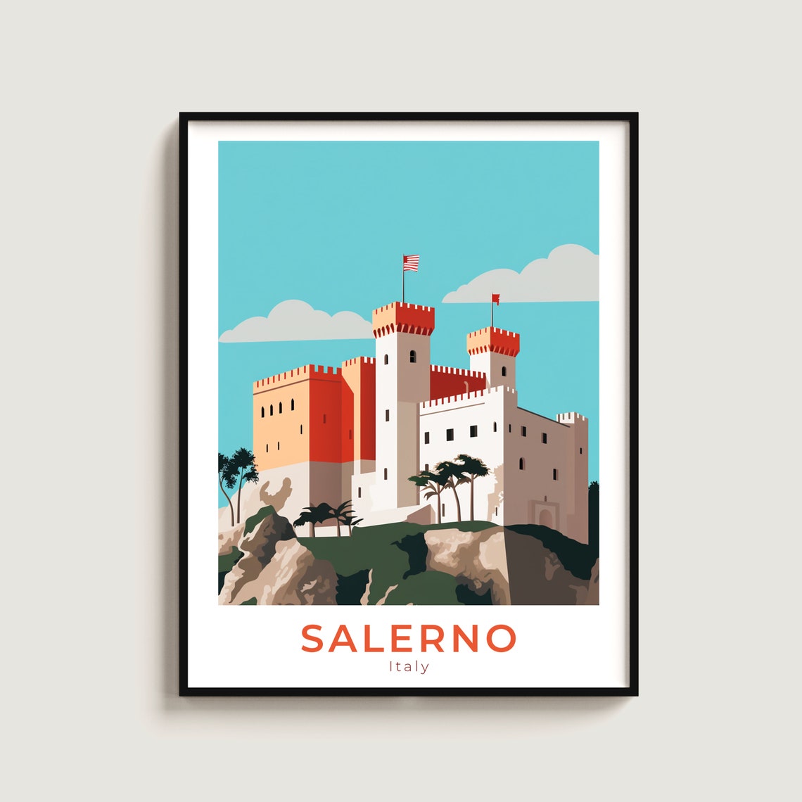 Salerno Italy Hilltop Medieval Castle On Rocky Cliff Skyline Poster