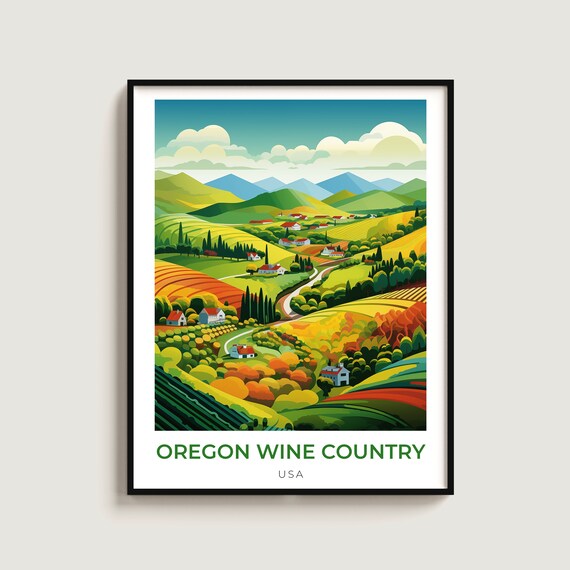 Oregon Wine Country USA Rolling Vineyard Hills Travel Poster