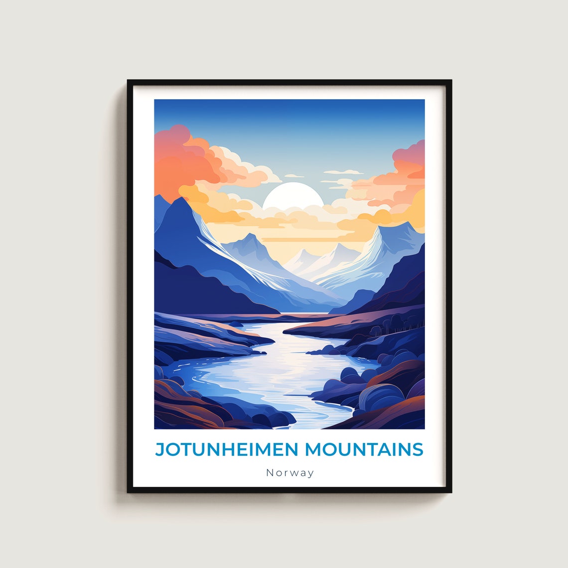 Jotunheimen Mountains Norway Blue Valley Vintage Travel Poster
