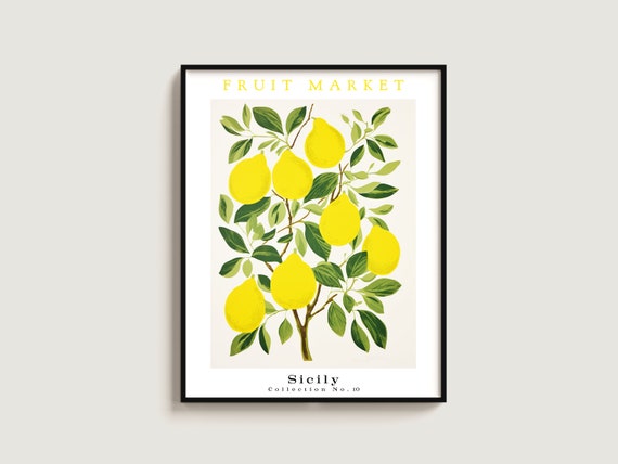 Lemon Fruit Poster Gift Florida Market Print Botanical Art