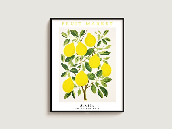 Sicily Lemon Branch Fruit Market Botanical No. 10 Yellow Poster