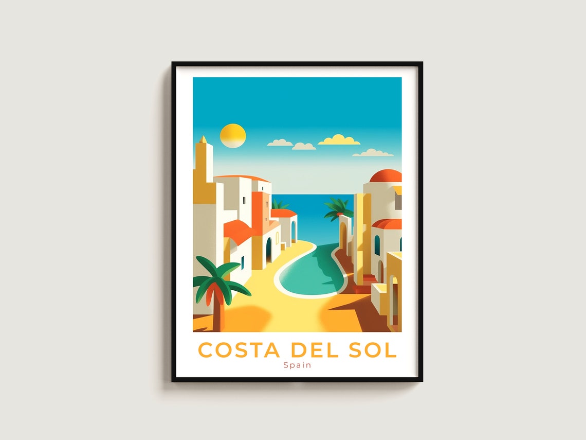 Costa del Sol Spain Whitewashed Street Sea View Travel Poster