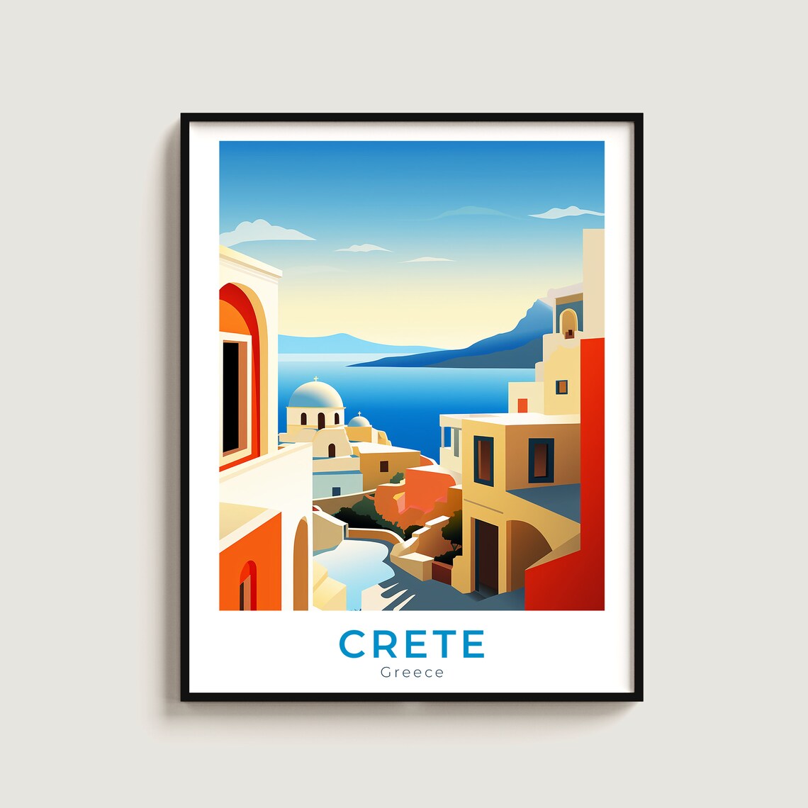 Crete Greece Seaside Village Church Domes Harbor Travel Poster