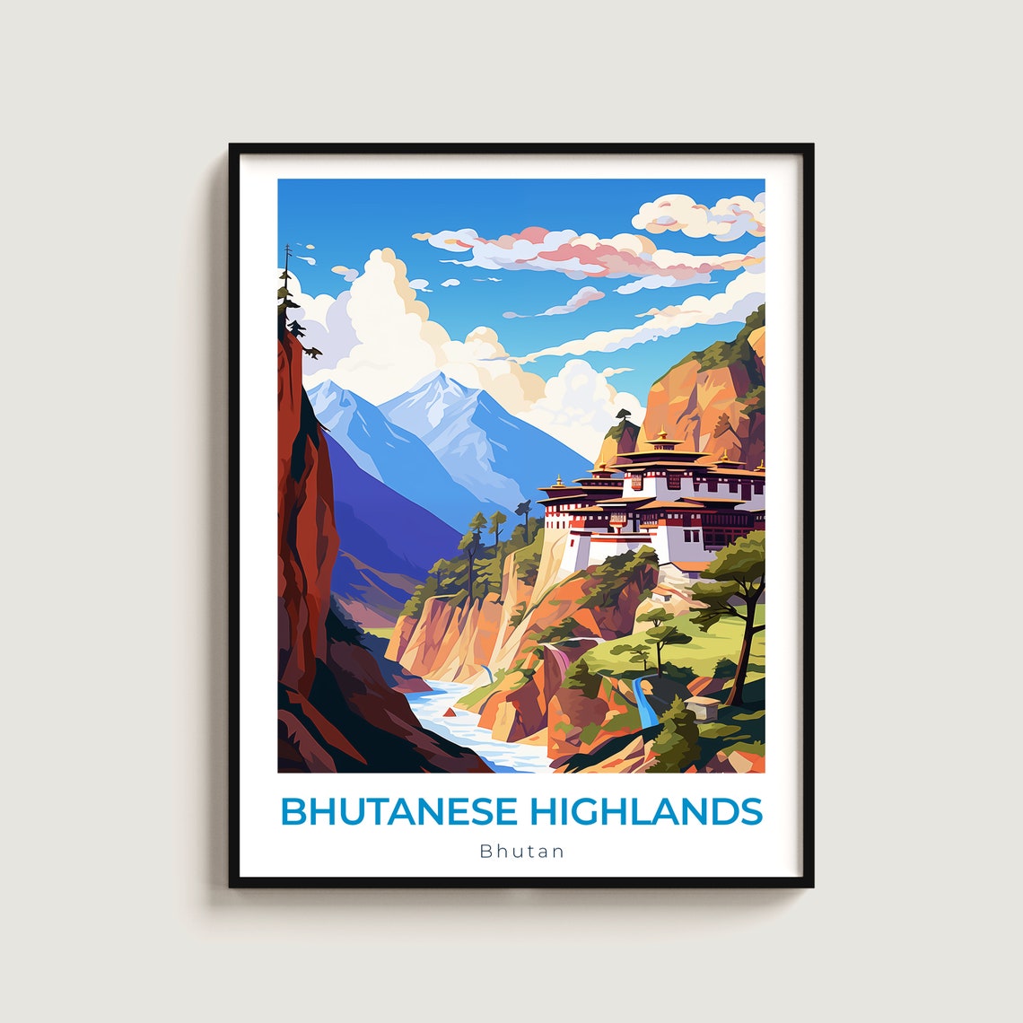Bhutanese Highlands Bhutan Cliff Monastery Valley Temple Poster