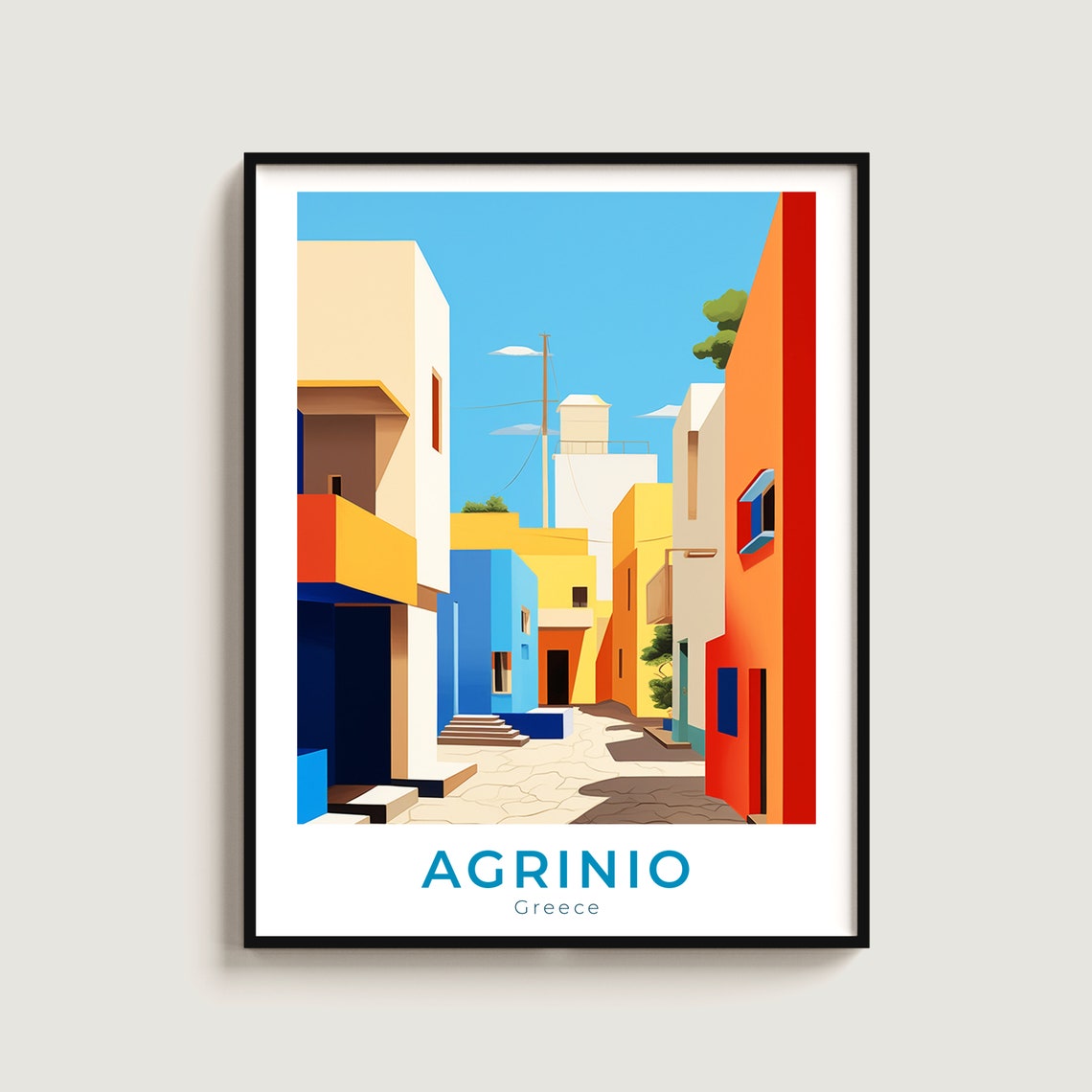 Agrinio Greece Colorful Old Town Street Summer Sun Travel Poster