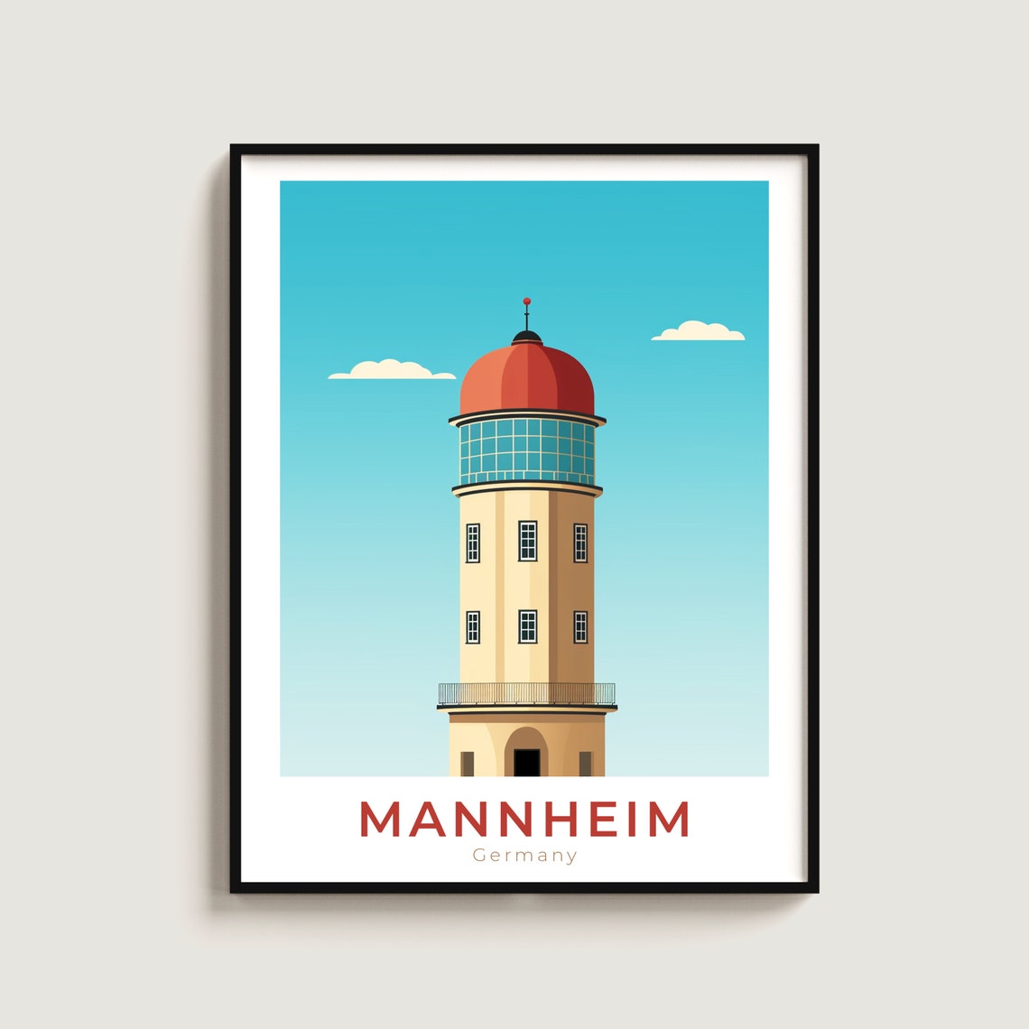 Mannheim Germany Historic Red Domed Water Tower Travel Poster