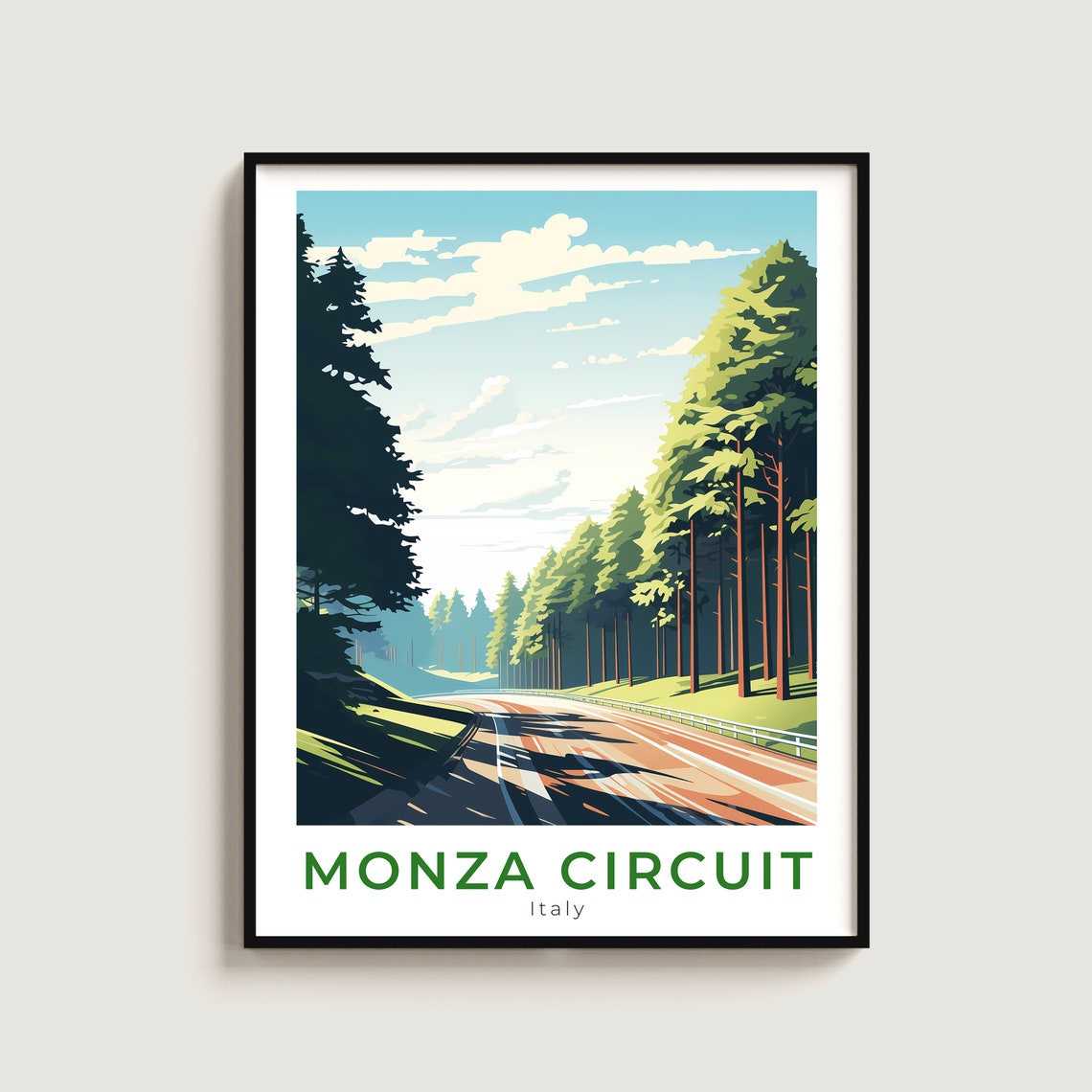 Monza Circuit Italy Forest Race Track Morning Light Travel Poster