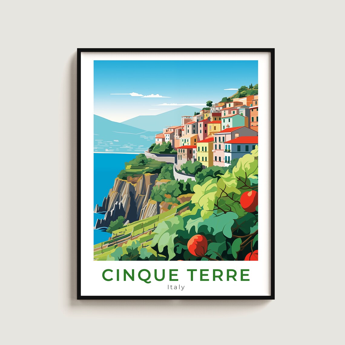 Cinque Terre Italy Coastal Village Lemon Trees Vintage Travel Poster