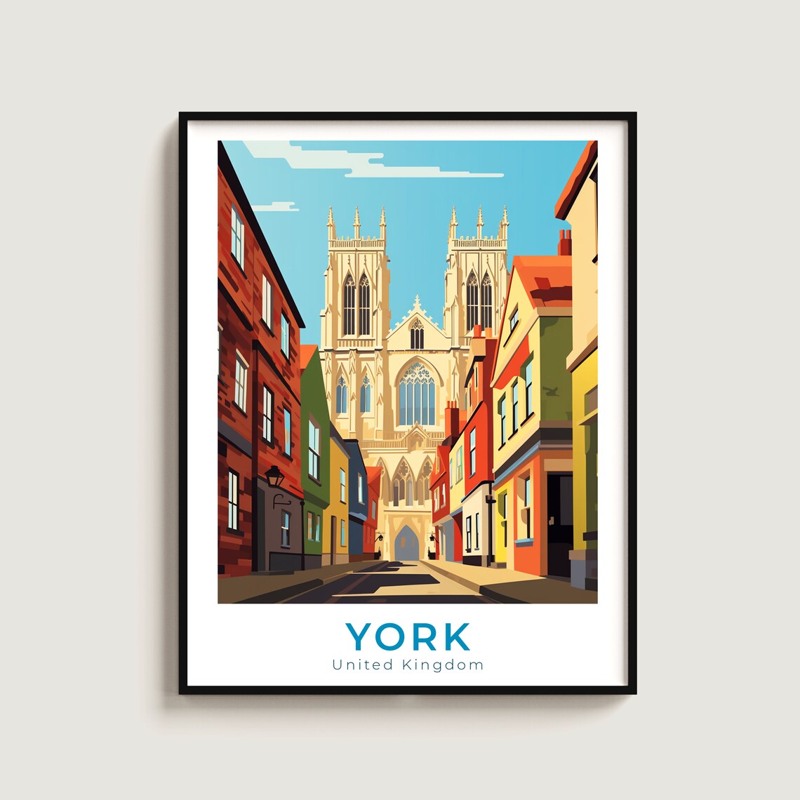 York Minster Cathedral Historic Street Vintage Style Travel Poster