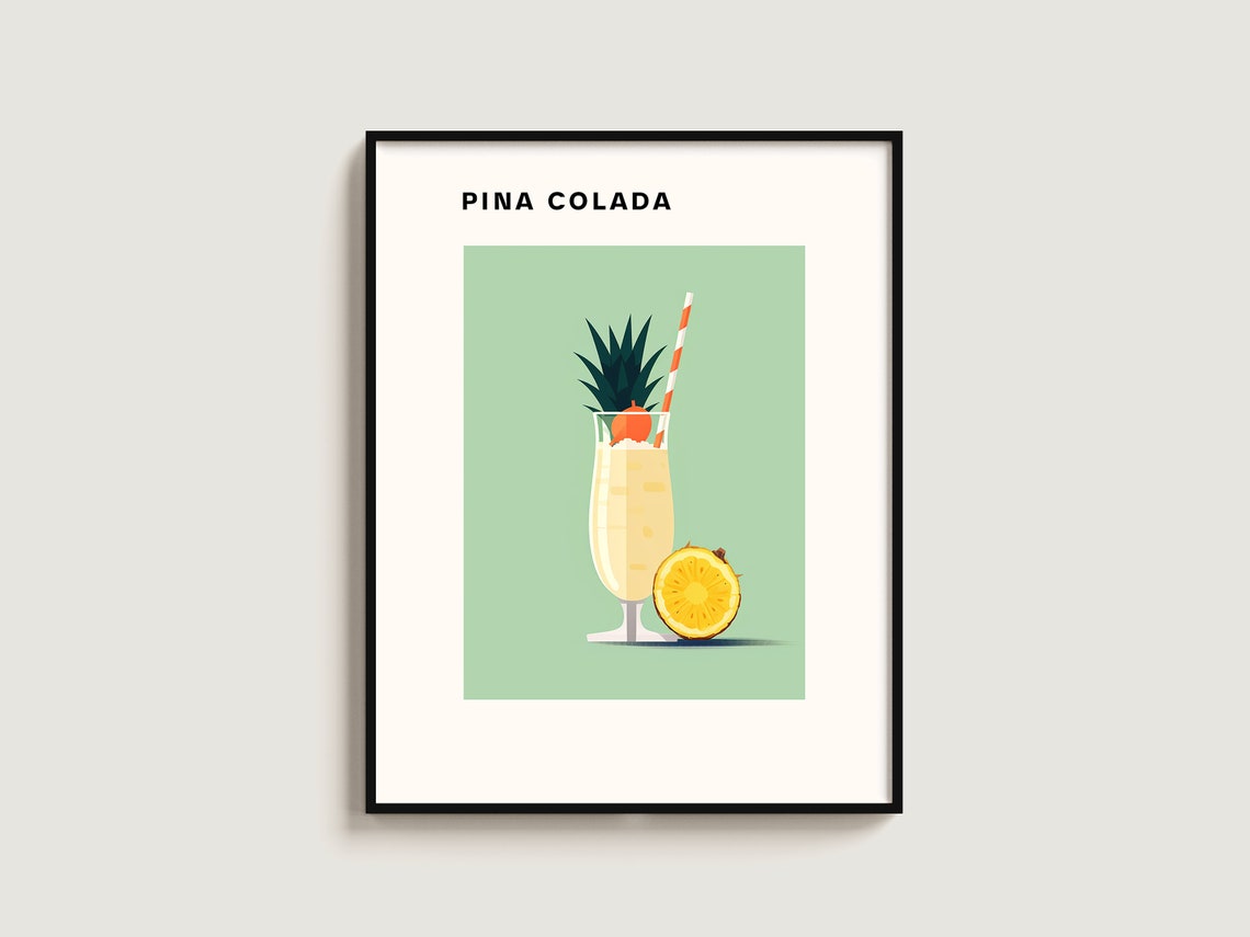 Pina Colada Cocktail Minimalist Pineapple Coconut Green Poster